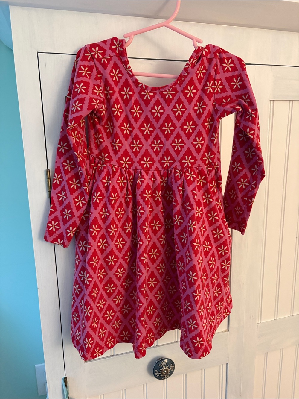 Hanna Andersson Pink Diamond-Print Long Sleeve Knit Dress Size 4